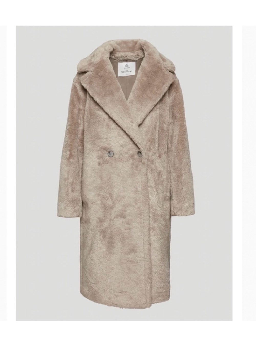Aritzia Plush Double-Breasted Teddy Coat in Ash Taupe